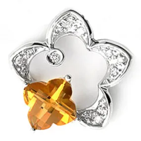 18k White Gold Clover Shape Citrine and Diamond Star Pendant