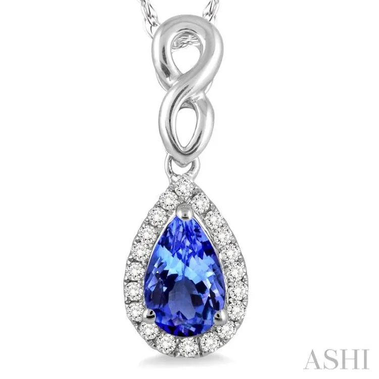 6x4 MM Pear Shape Tanzanite and 1/10 Ctw Round Cut Diamond Pendant in 10K White Gold with Chain