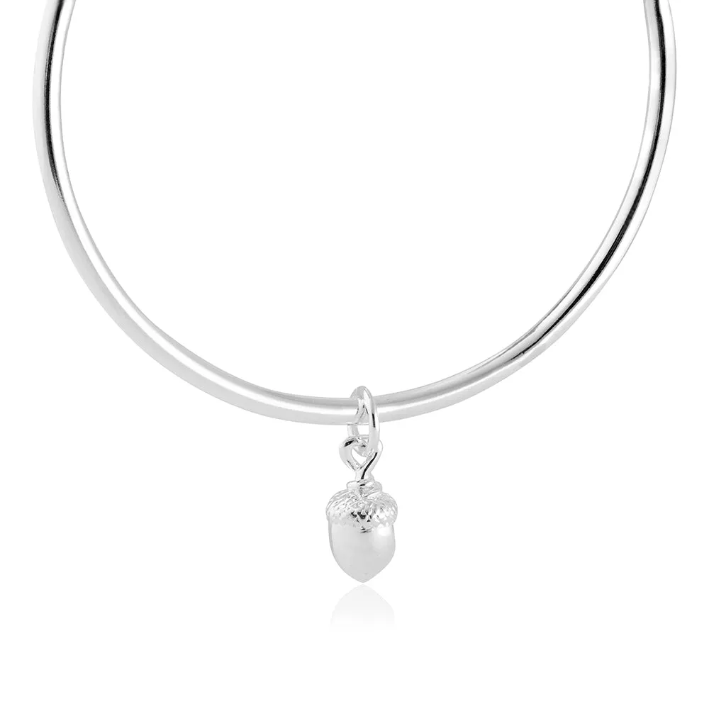 Acorn Silver Charm Bangle