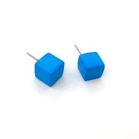 Aqua Blue Midi Cube Stud Earrings