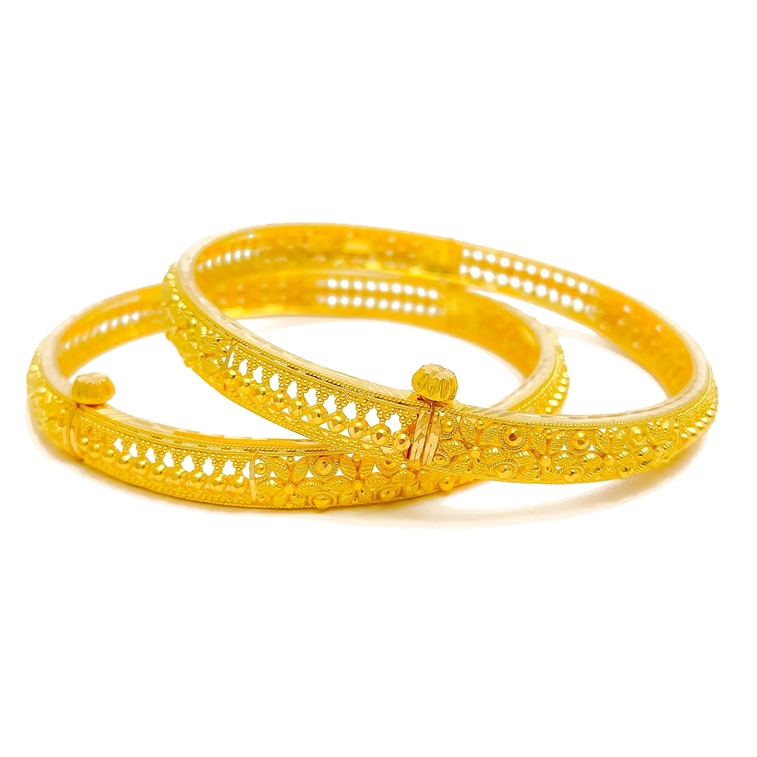 Beautiful Triple Flower 22k Gold Bangle Pair