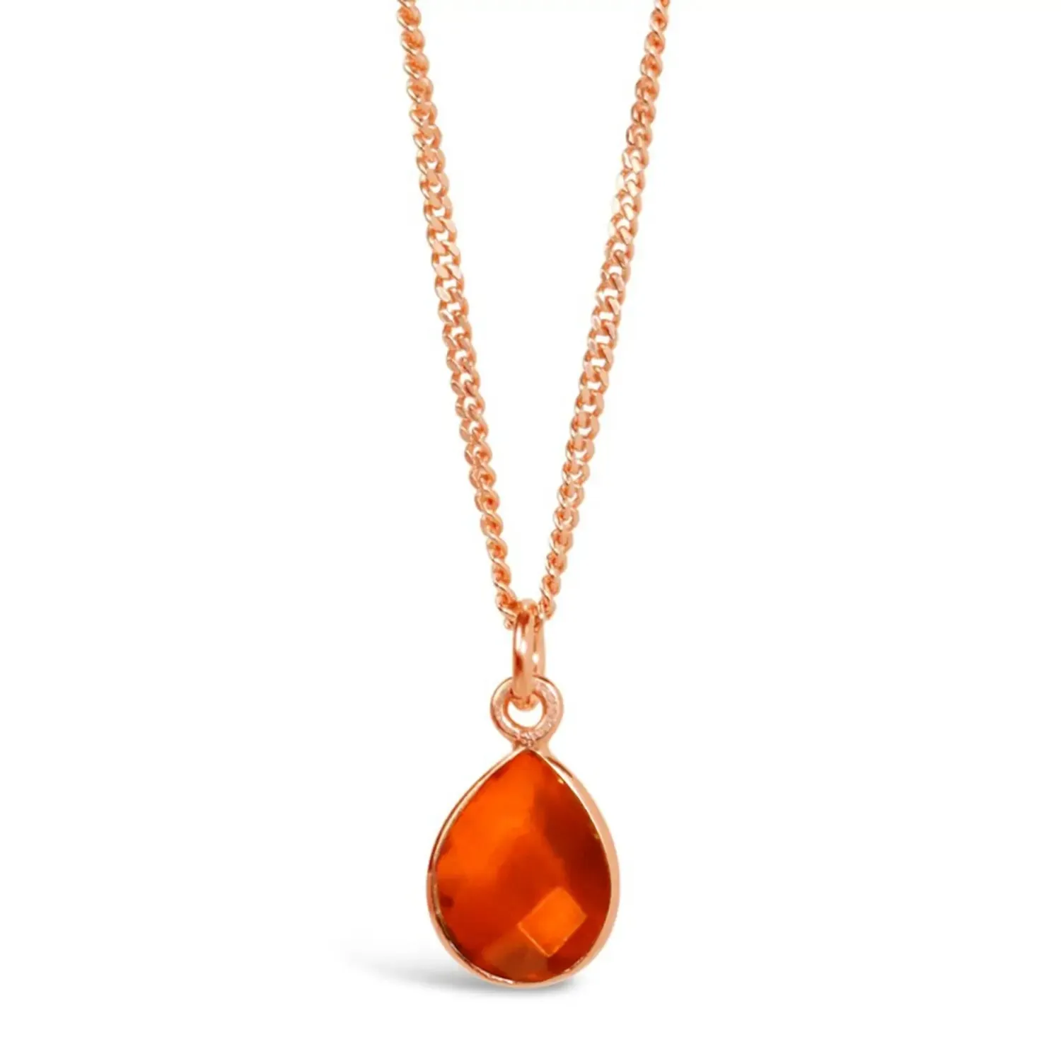 Carnelian Charm Necklace Rose Gold July Birthstone