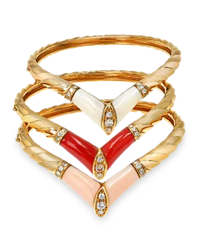 Coral and Diamond Bangle Bracelet Set