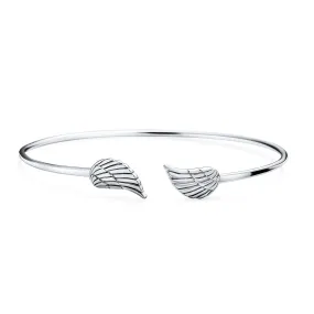 Delicate Angel Wing Feather Bangle Cuff Bracelet Jewelry Set Sterling Silver