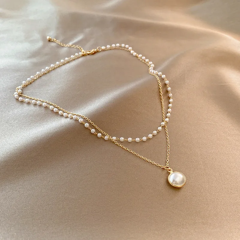 European And American Fashion Double-layer Pearl Clavicle Chain