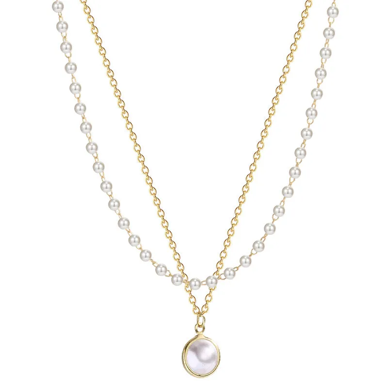 European And American Fashion Double-layer Pearl Clavicle Chain