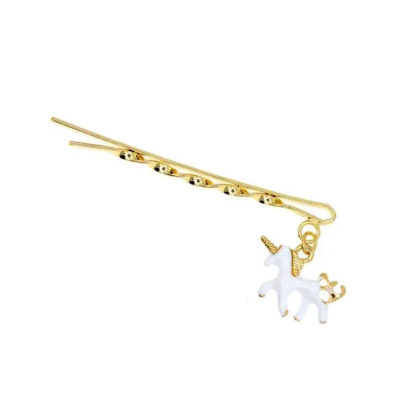 Gold Finish Enamel Unicorn Hair Clip (pc)