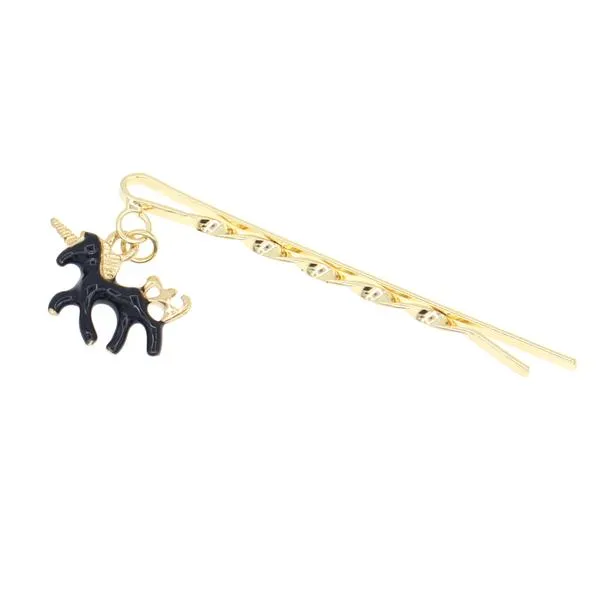 Gold Finish Enamel Unicorn Hair Clip (pc)