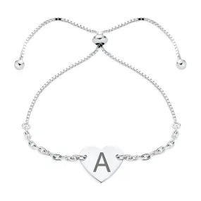 Identification ID Tag Initial A-Z Heart Bolo Bracelet Sterling Silver