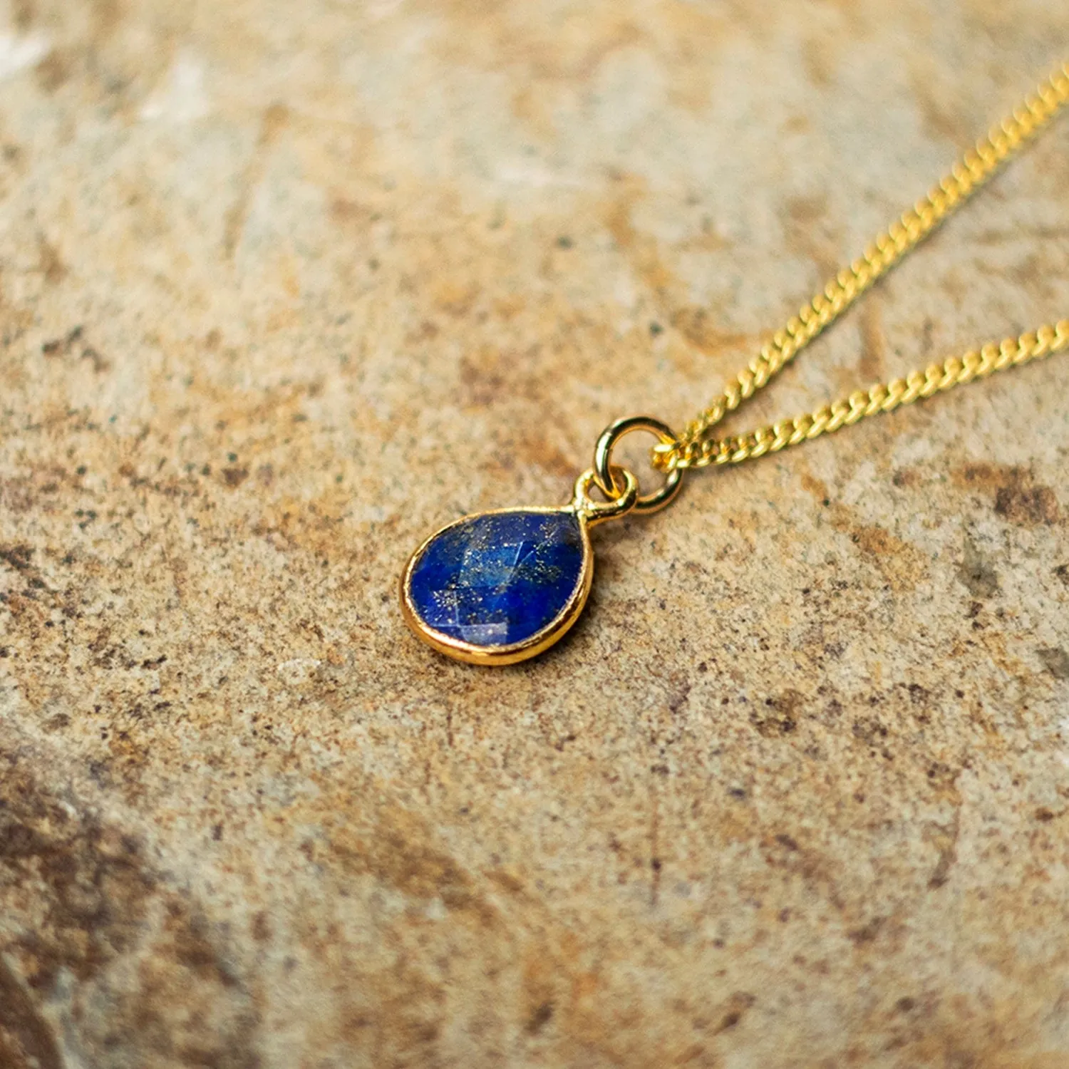 Lapis Lazuli Charm Necklace in Gold September Birthstone