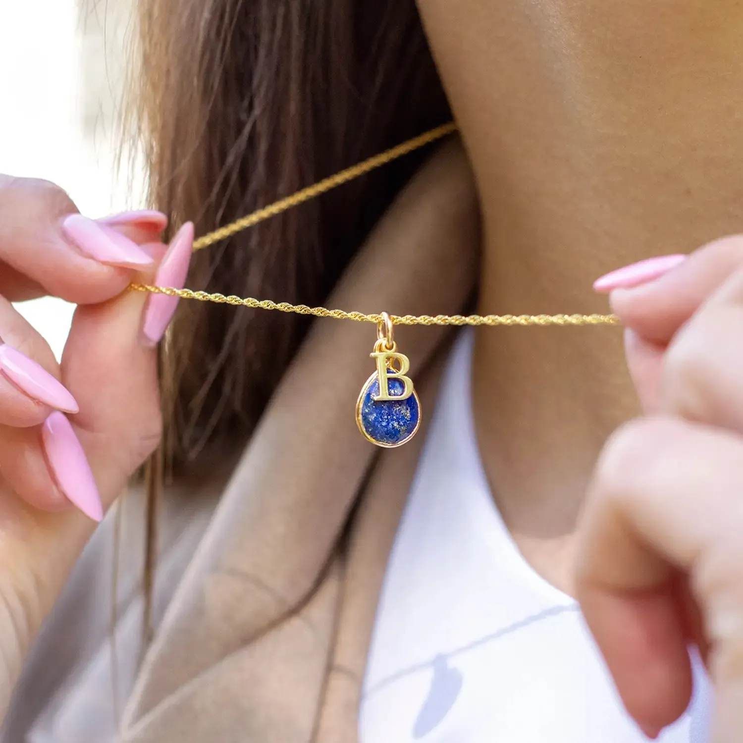 Lapis Lazuli Charm Necklace in Gold September Birthstone