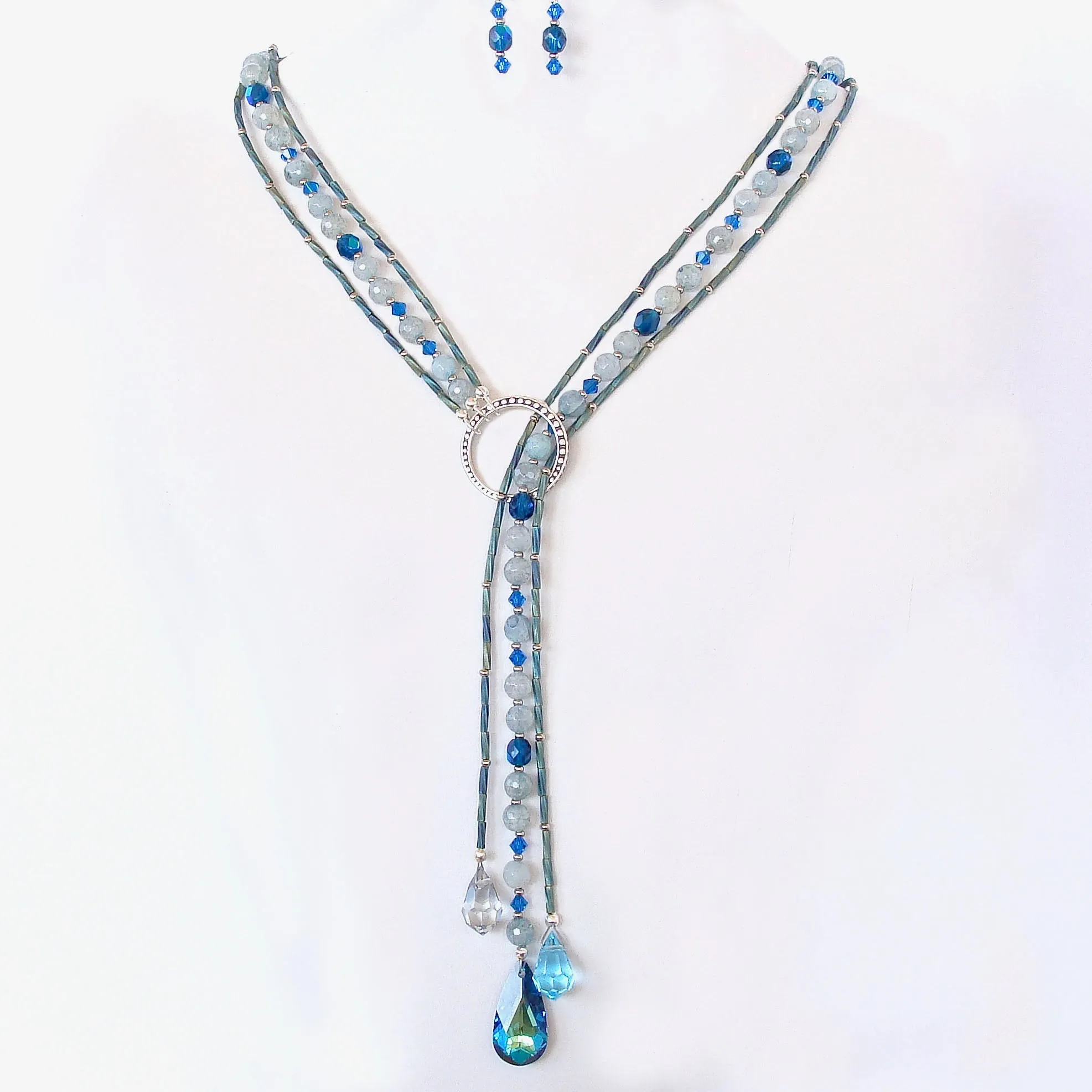 Moonbeam: Lariat Necklace in Shades of Blue