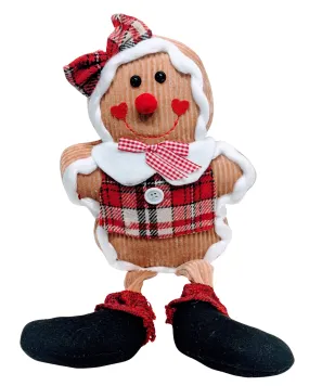 Plush Girl Gingerbread with Red Plaid Hair Bow