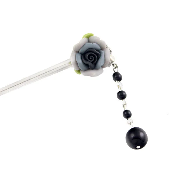 Polymer Rose Hair Stick with Detachable Pearl Tassel