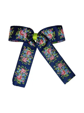 Red and Navy Blooms Vintage Ribbon Bow