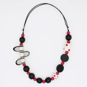 Red Polka Dot Mixed Media Necklace