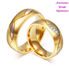 Rings Couple For Women Men Engagement Ring Gold Color Titanium Steel Jewelry A10