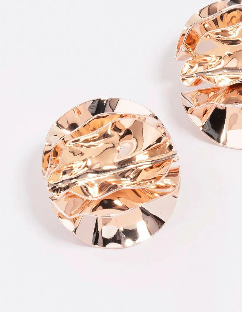 Rose Gold Flower Curve Statement Stud Earrings