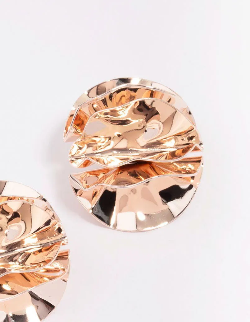 Rose Gold Flower Curve Statement Stud Earrings