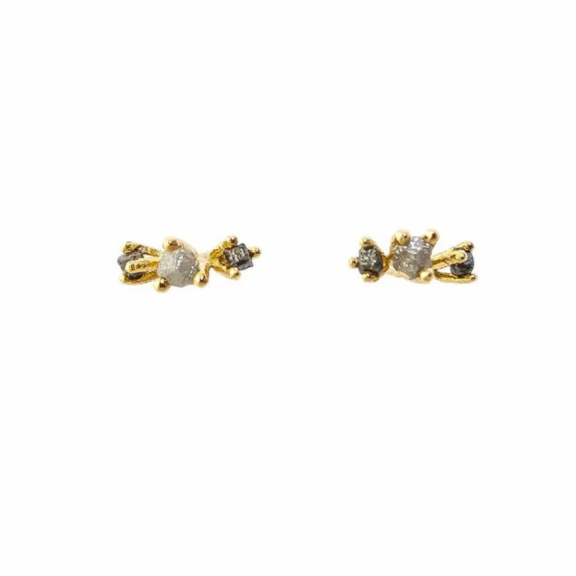 Rough Diamond Triple 14 kt gold studs