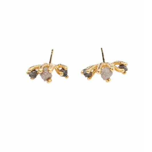 Rough Diamond Triple 14 kt gold studs