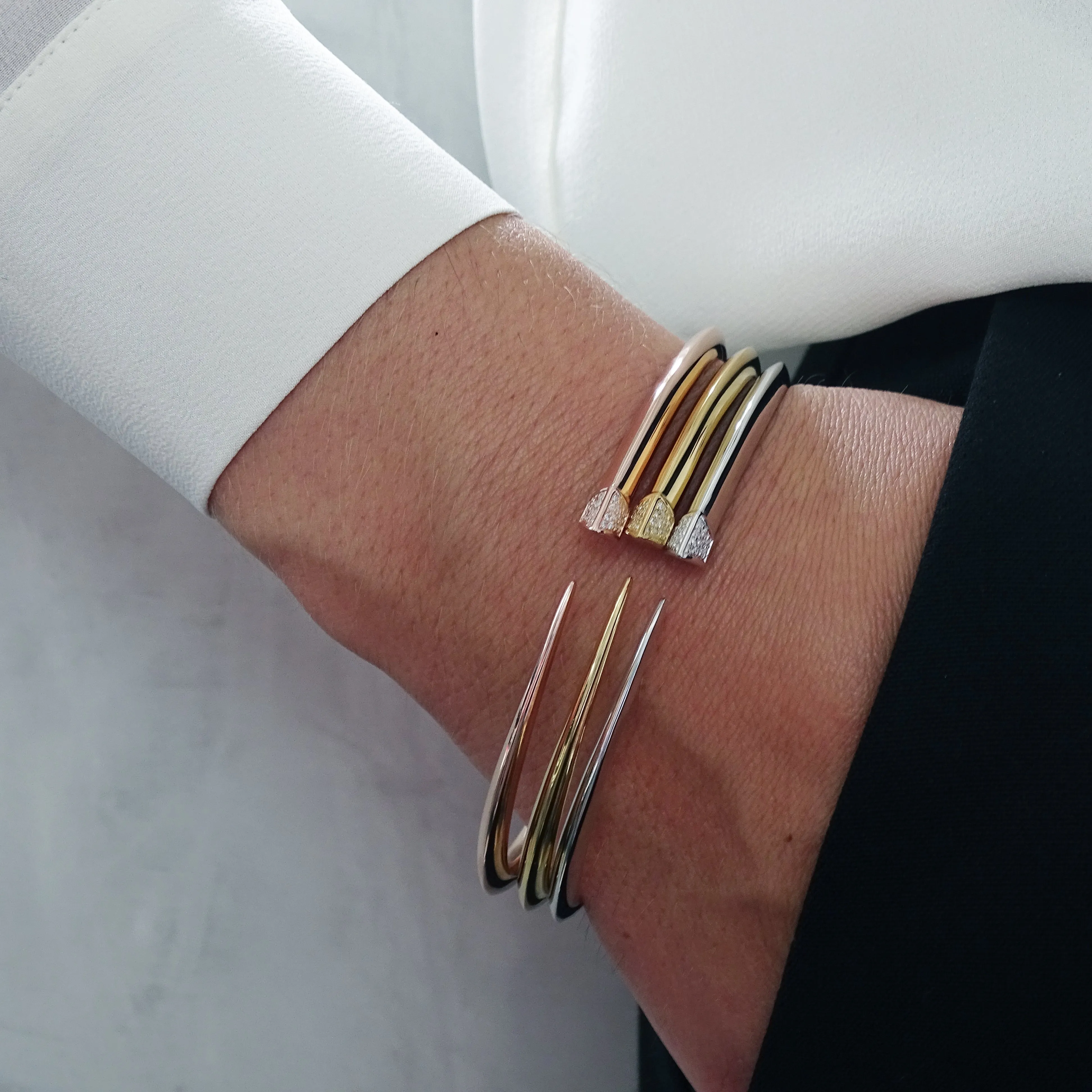 Sabre Slim Bangle - Yellow Gold Vermeil & Diamond Pavé